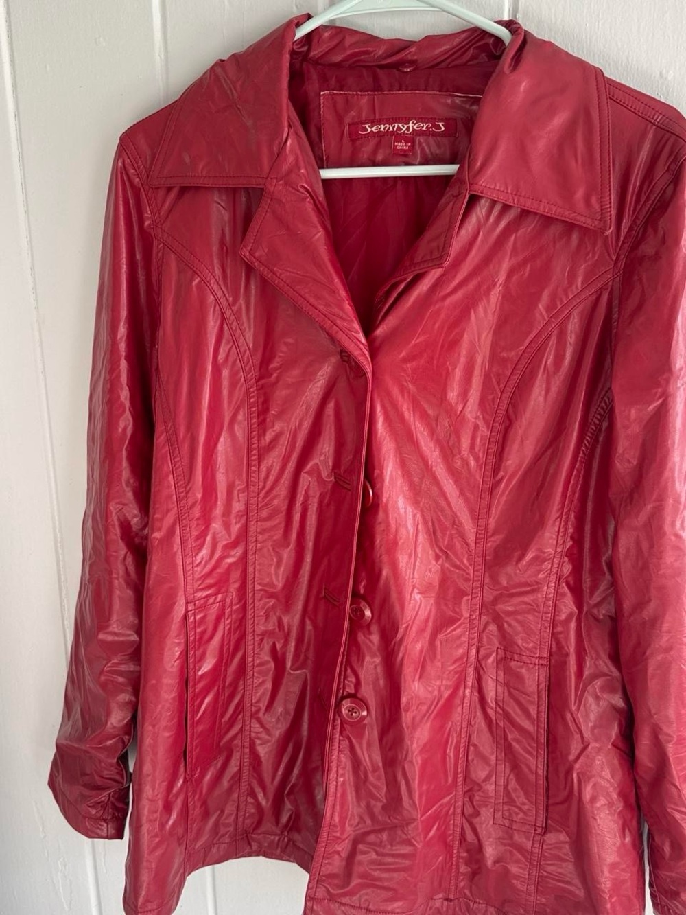 Jennifer S Red Leather Button-Front Jacket for Women